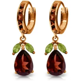 14K Solid Rose Gold Huggie Earrings Peridot & Garnet Certified