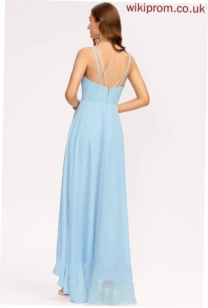 A-Line Length Fabric Asymmetrical Neckline Silhouette CascadingRuffles V-neck Embellishment Ximena A-Line/Princess V-Neck Bridesmaid Dresses