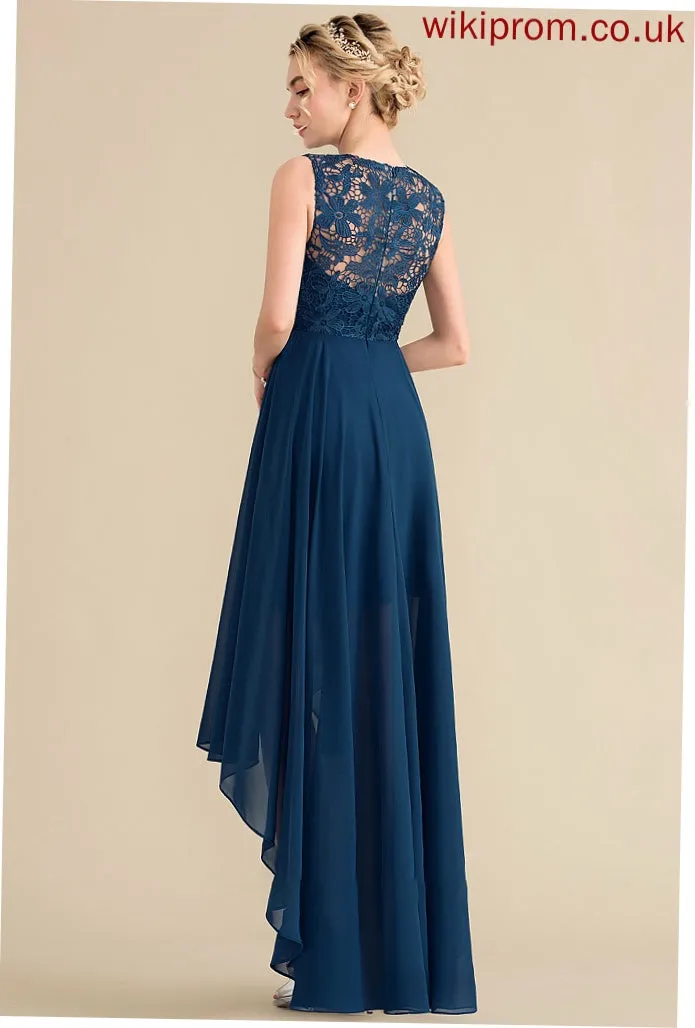 A-Line Length Neckline Fabric ScoopNeck Lace Straps Asymmetrical Silhouette Olivia Floor Length Scoop Bridesmaid Dresses