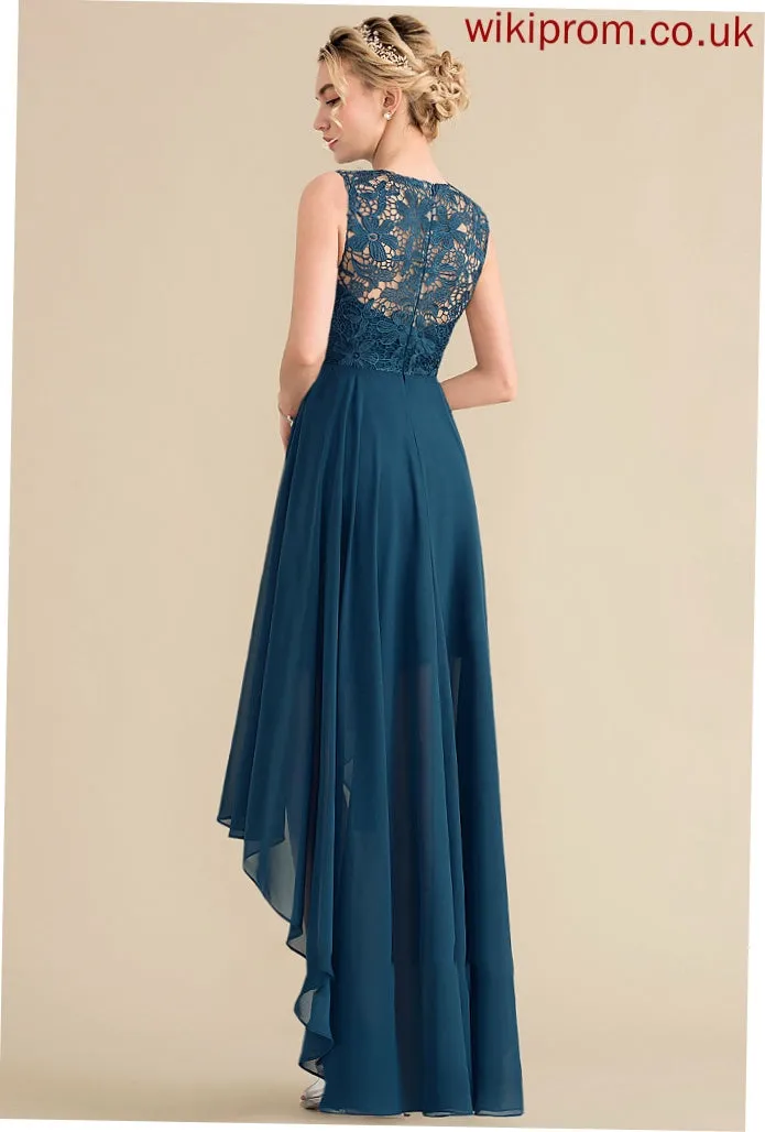 A-Line Length Neckline Fabric ScoopNeck Lace Straps Asymmetrical Silhouette Olivia Floor Length Scoop Bridesmaid Dresses