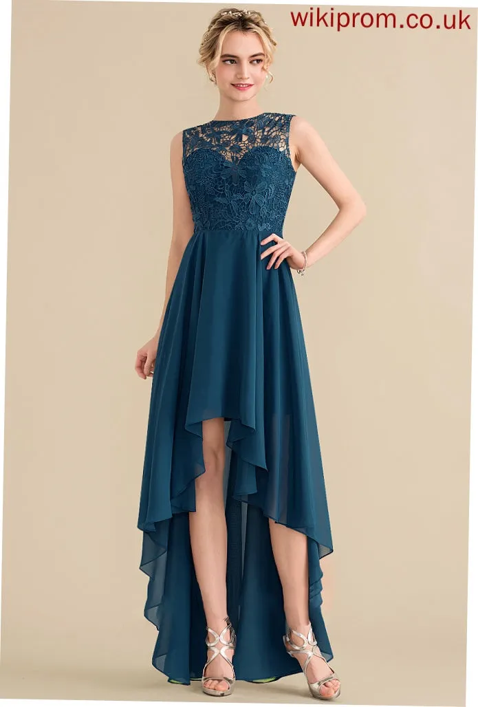 A-Line Length Neckline Fabric ScoopNeck Lace Straps Asymmetrical Silhouette Olivia Floor Length Scoop Bridesmaid Dresses