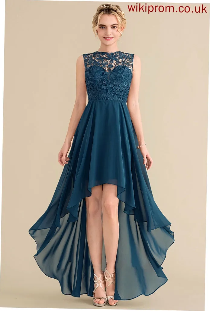 A-Line Length Neckline Fabric ScoopNeck Lace Straps Asymmetrical Silhouette Olivia Floor Length Scoop Bridesmaid Dresses