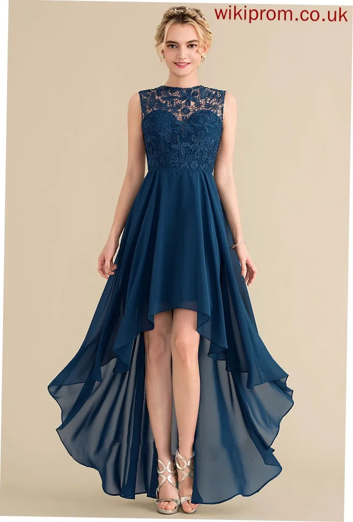 A-Line Length Neckline Fabric ScoopNeck Lace Straps Asymmetrical Silhouette Olivia Floor Length Scoop Bridesmaid Dresses