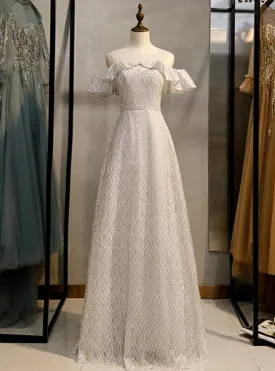 A-Line Silver Sequins Bateau Neck Long Prom Dress