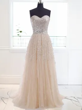 A-line Sweetheart Sweep Train Tulle Dress