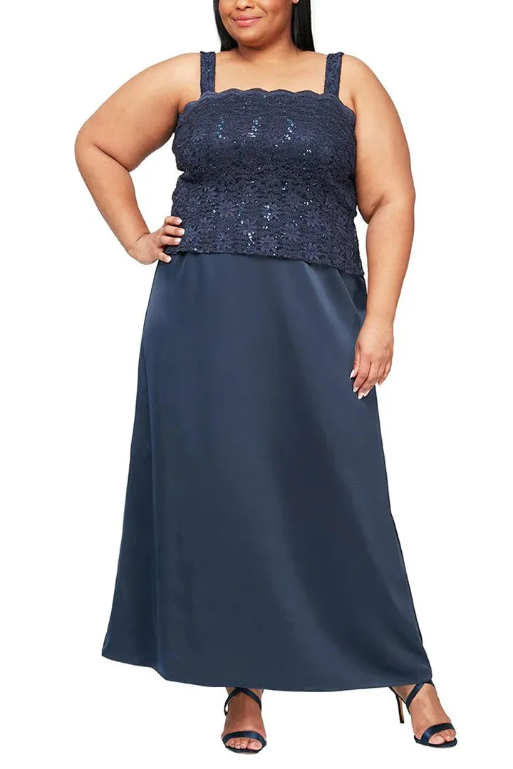 Alex Evenings Square Neck Lace Top A-Line Dress with 3/4 Sleeve Lace Jacket (2 Piece Set)