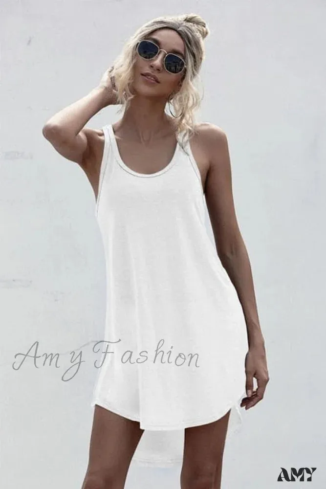 Amy Fashion - Loose Off Shoulder Asymmetrical Cotton Mini Dress