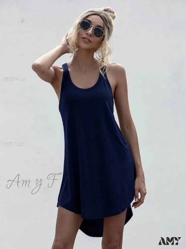 Amy Fashion - Loose Off Shoulder Asymmetrical Cotton Mini Dress