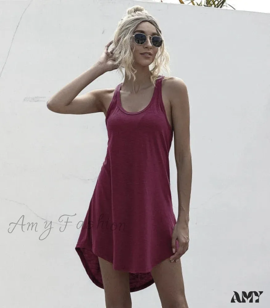 Amy Fashion - Loose Off Shoulder Asymmetrical Cotton Mini Dress