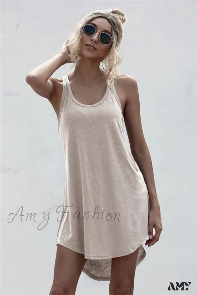 Amy Fashion - Loose Off Shoulder Asymmetrical Cotton Mini Dress