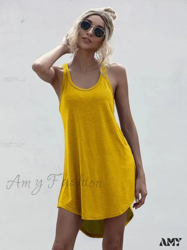 Amy Fashion - Loose Off Shoulder Asymmetrical Cotton Mini Dress