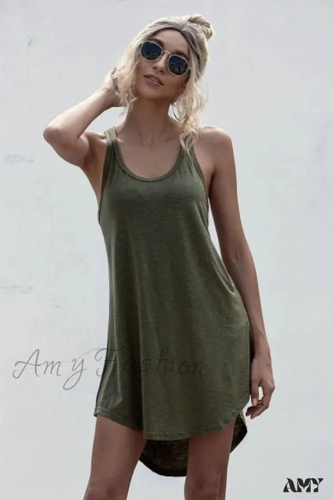 Amy Fashion - Loose Off Shoulder Asymmetrical Cotton Mini Dress