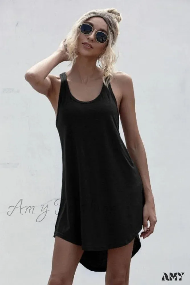 Amy Fashion - Loose Off Shoulder Asymmetrical Cotton Mini Dress