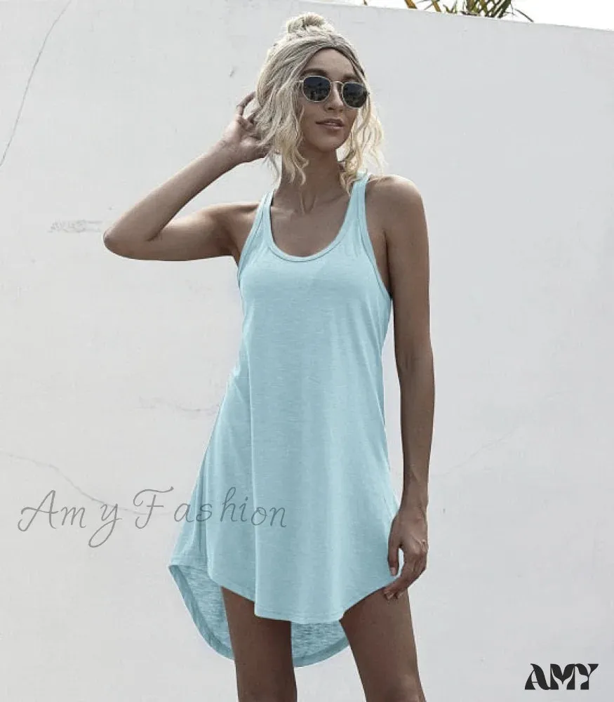 Amy Fashion - Loose Off Shoulder Asymmetrical Cotton Mini Dress