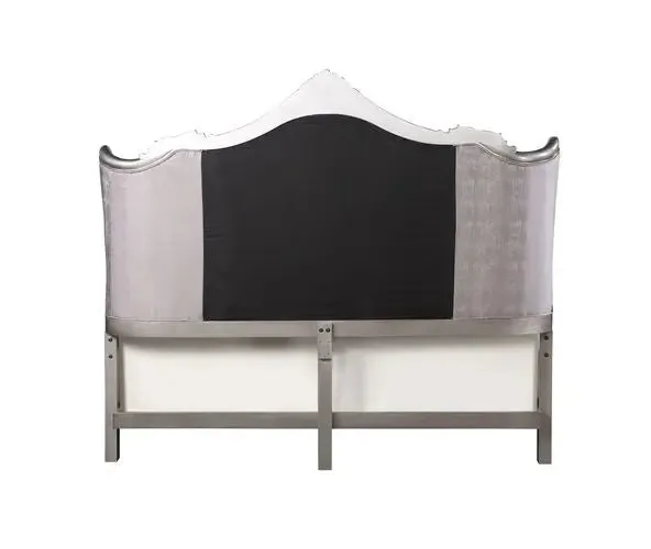 Arianna King Bed, Velvet & Antique Platinum Finish
