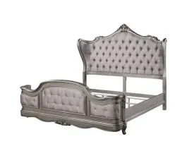 Arianna King Bed, Velvet & Antique Platinum Finish