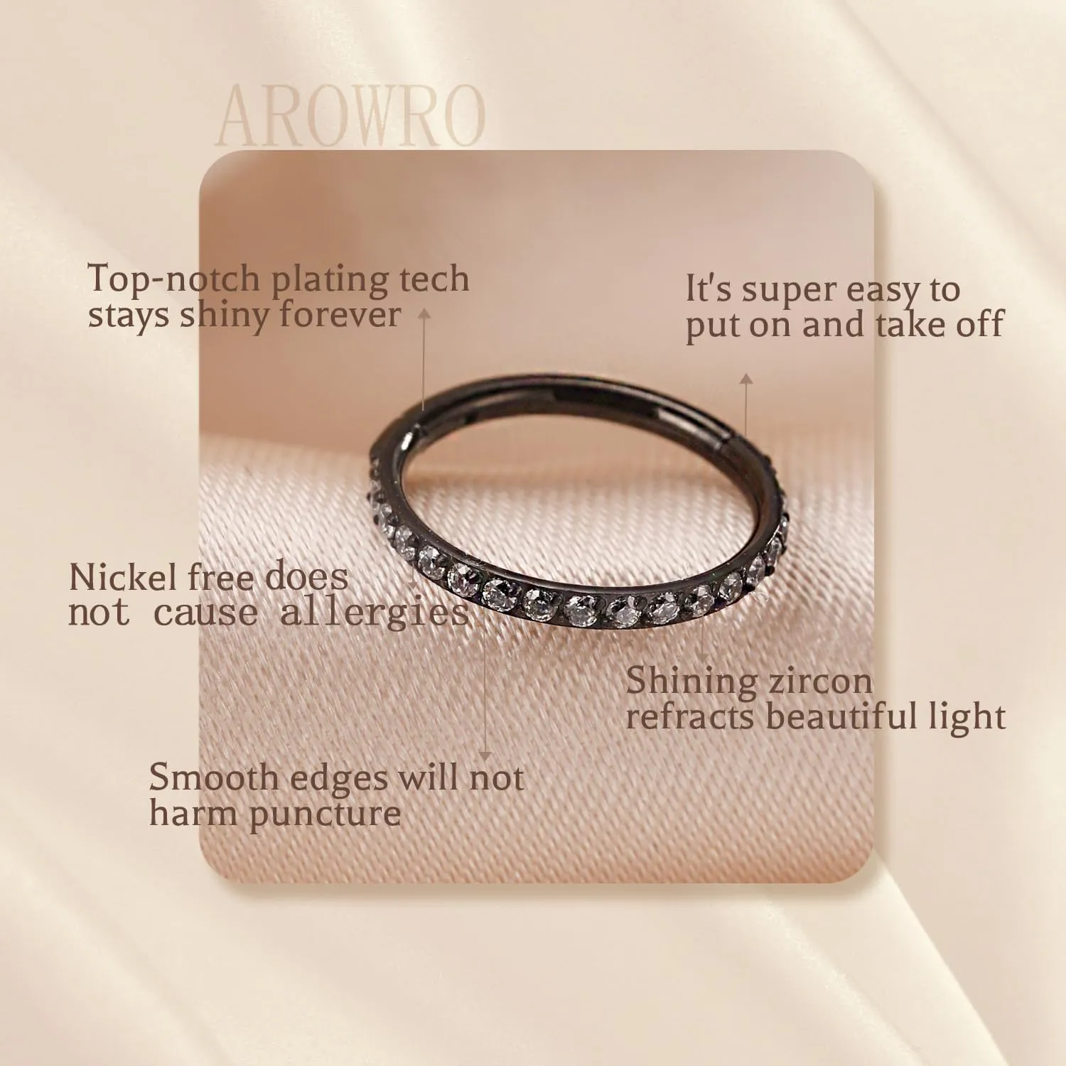 AROWRO CZ Hinged Hoop Ring 20G 18G 16G 5/6/7/8/9/10/12mm Opal Surgical Steel Conch Daith Rook Cartilage Tragus Helix Earrings Septum Clicker Ring Nose Piercing Jewelry