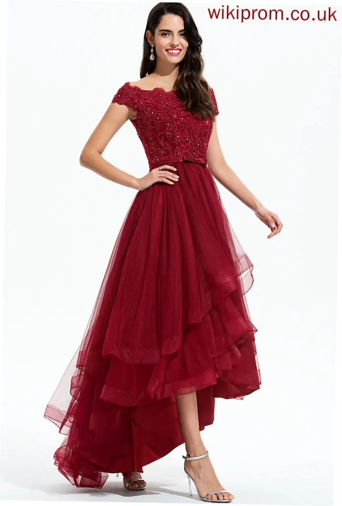 Asymmetrical Wedding Dresses Kit Off-the-Shoulder Dress Tulle Beading Bow(s) Sequins Ball-Gown/Princess With Wedding