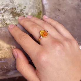Authentic Roman Carnelian Intaglio 18Kt Gold Ring with Rubies depicting Fortuna Tyche