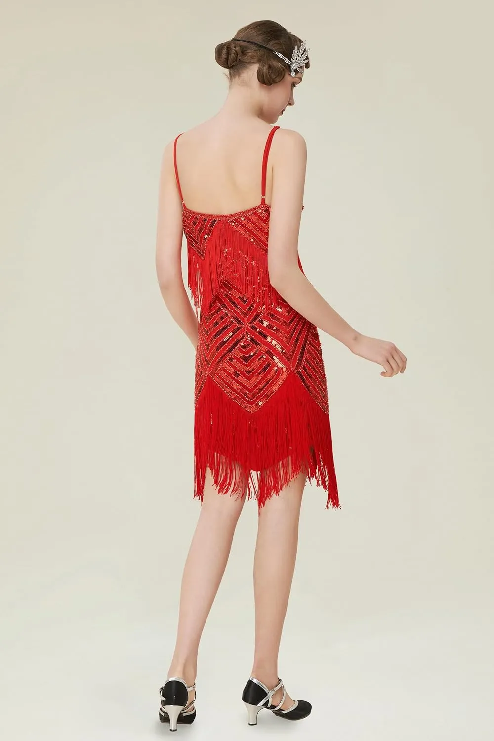 BABEYOND Women's 1920s Flapper Dress V Neck Slip Dress Roaring 20s Great Gatsby Dress for Party