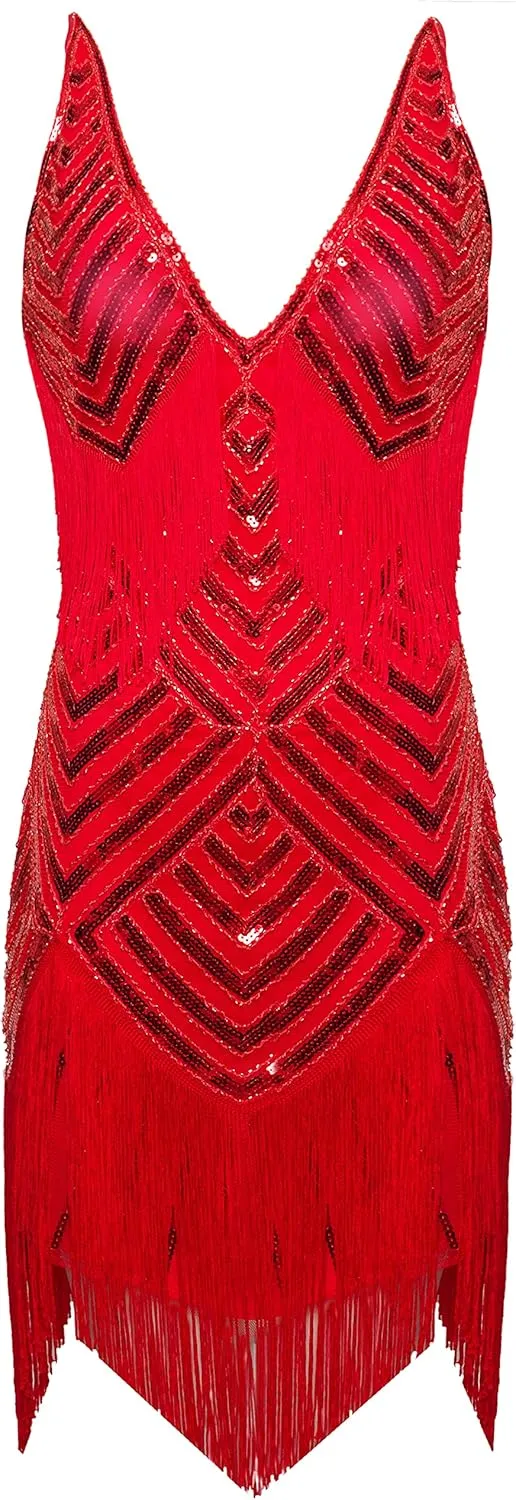 BABEYOND Women's 1920s Flapper Dress V Neck Slip Dress Roaring 20s Great Gatsby Dress for Party