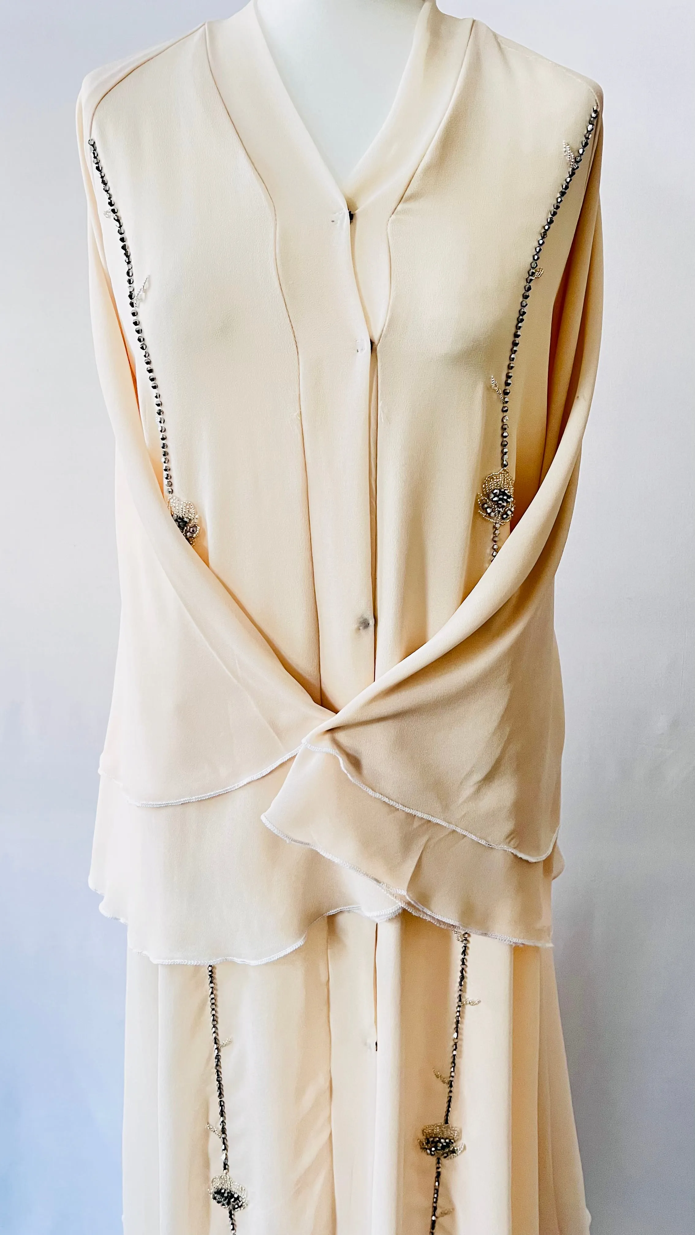 Beige / Cream Double Layered Abaya | Dress Beautiful Exclusive Design