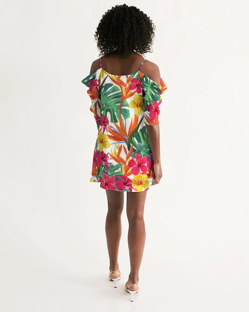 Bird of Paradise Floral Cold Shoulder Dress