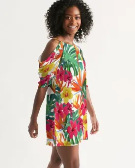 Bird of Paradise Floral Cold Shoulder Dress