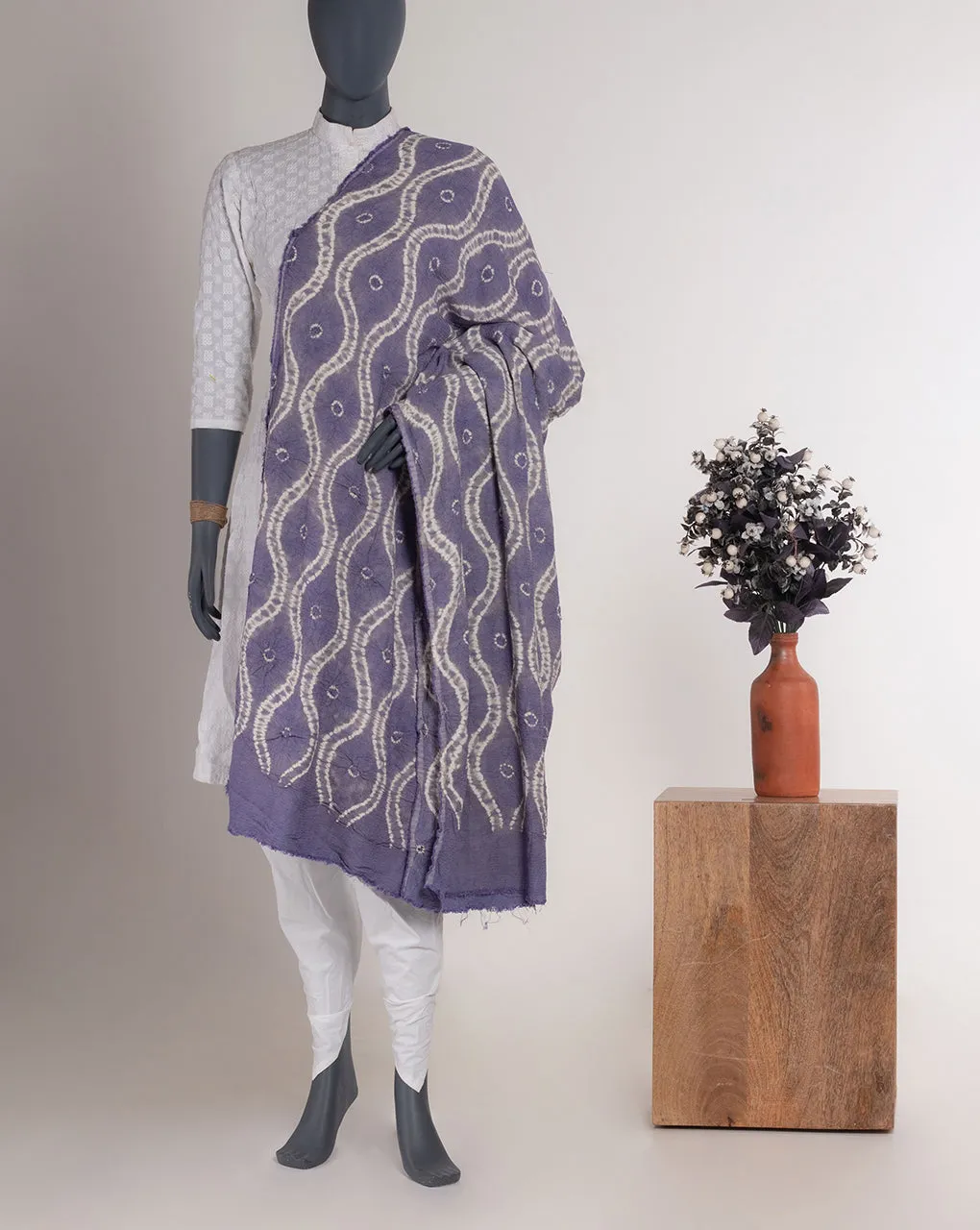 Blue Chevron Shibori Tie & Dye Dobby Rayon Dupatta