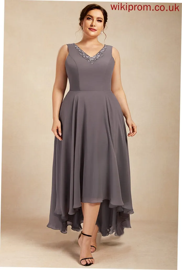 Bride Lila the V-neck Sequins With Beading A-Line Dress Chiffon Asymmetrical Mother Mother of the Bride Dresses of