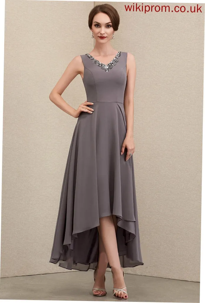 Bride Lila the V-neck Sequins With Beading A-Line Dress Chiffon Asymmetrical Mother Mother of the Bride Dresses of