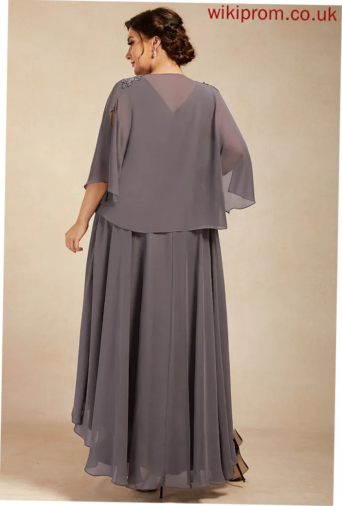 Bride Lila the V-neck Sequins With Beading A-Line Dress Chiffon Asymmetrical Mother Mother of the Bride Dresses of