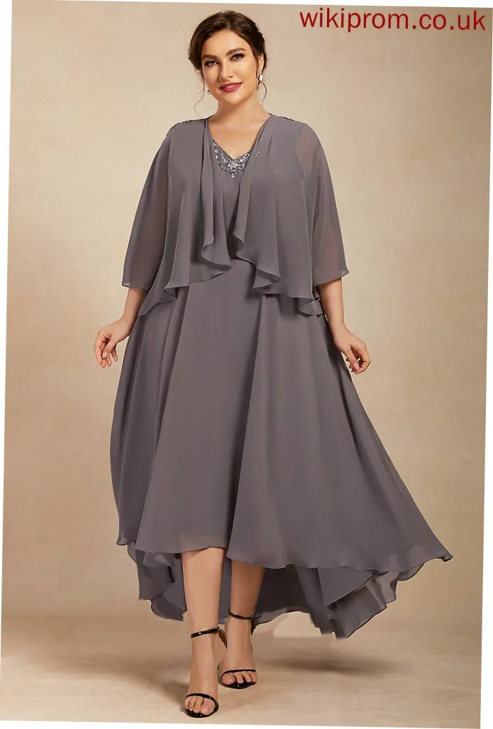 Bride Lila the V-neck Sequins With Beading A-Line Dress Chiffon Asymmetrical Mother Mother of the Bride Dresses of