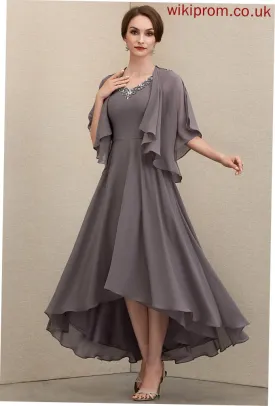 Bride Lila the V-neck Sequins With Beading A-Line Dress Chiffon Asymmetrical Mother Mother of the Bride Dresses of
