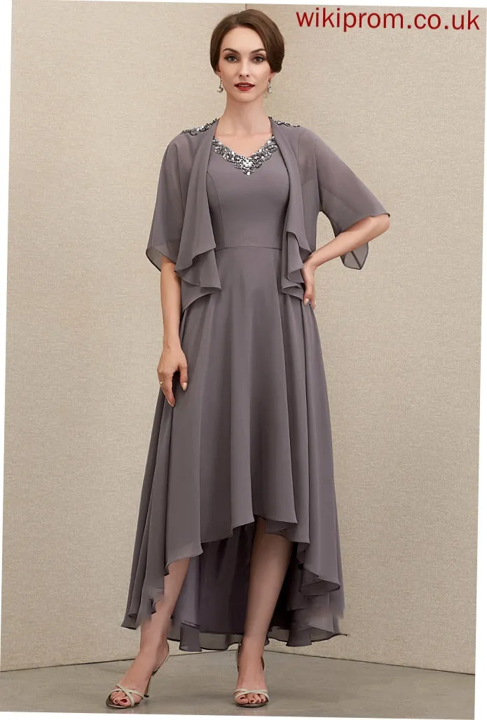 Bride Lila the V-neck Sequins With Beading A-Line Dress Chiffon Asymmetrical Mother Mother of the Bride Dresses of