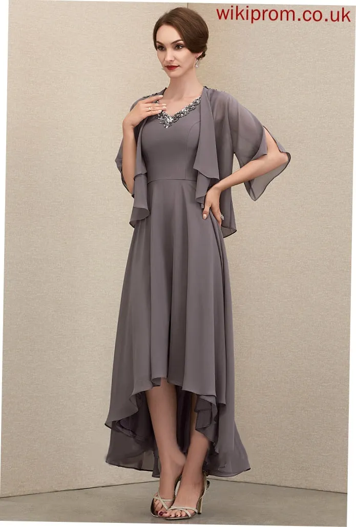 Bride Lila the V-neck Sequins With Beading A-Line Dress Chiffon Asymmetrical Mother Mother of the Bride Dresses of