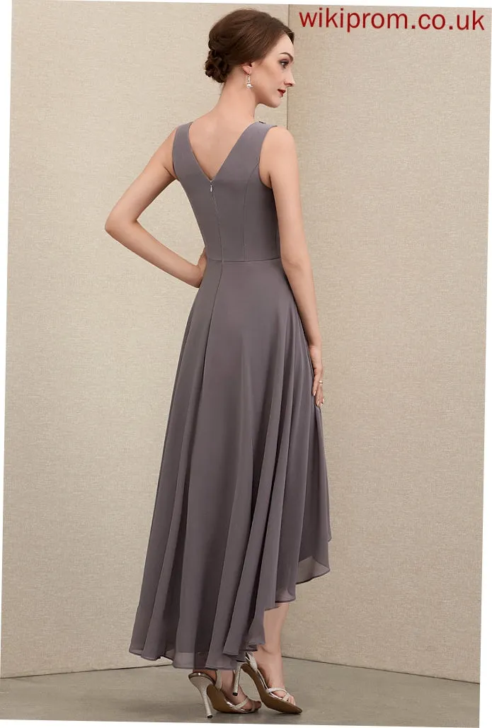 Bride Lila the V-neck Sequins With Beading A-Line Dress Chiffon Asymmetrical Mother Mother of the Bride Dresses of