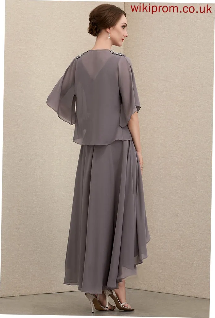 Bride Lila the V-neck Sequins With Beading A-Line Dress Chiffon Asymmetrical Mother Mother of the Bride Dresses of