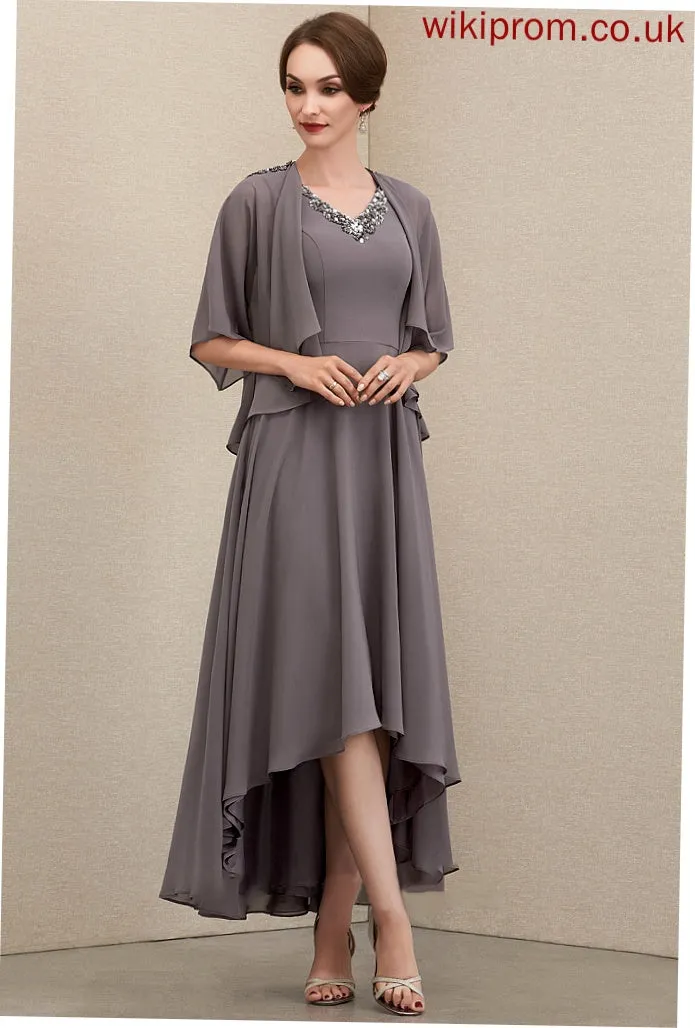 Bride Lila the V-neck Sequins With Beading A-Line Dress Chiffon Asymmetrical Mother Mother of the Bride Dresses of