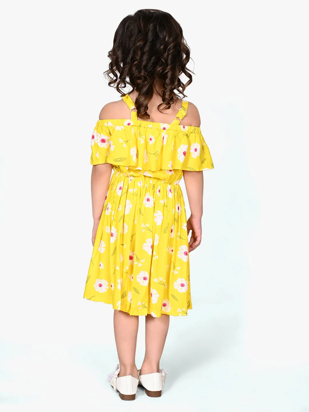 Bright Yellow Off Shoulder Flared Dress