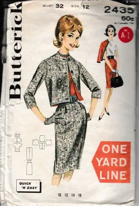 Butterick 2435 Ladies Jacket Blouse Skirt Vintage 1960's Sewing Pattern