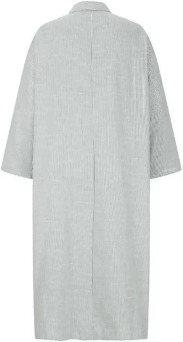 Button Down Shirt Dress for Womens Cotton Linen Long Sleeve Maxi Dress Striped Casual Loose Fit Dress with Pockets