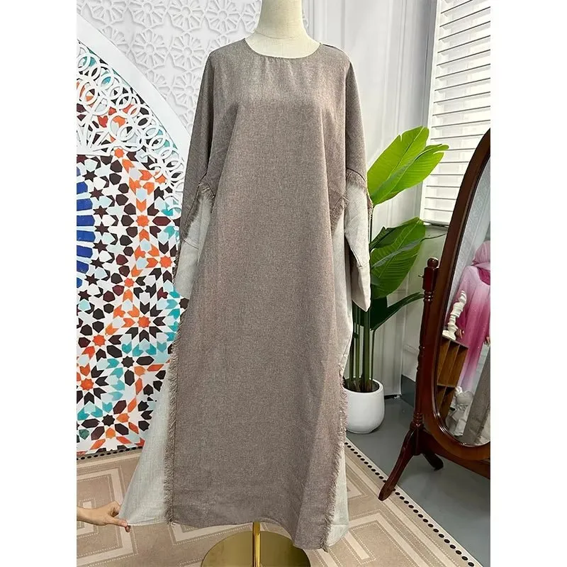 Casual Two Toned Patchwork Frayed Abaya (MA114)