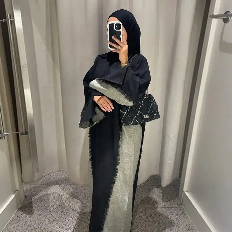 Casual Two Toned Patchwork Frayed Abaya (MA114)