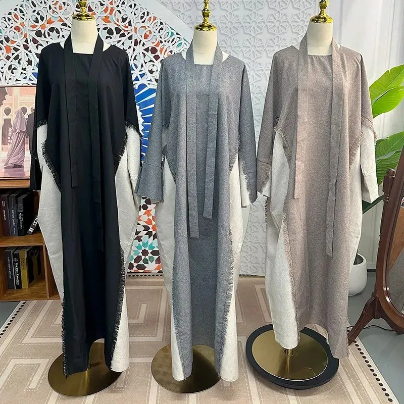 Casual Two Toned Patchwork Frayed Abaya (MA114)