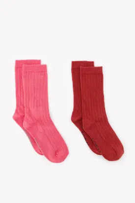 Chaussettes Duo Rose Et Rouge