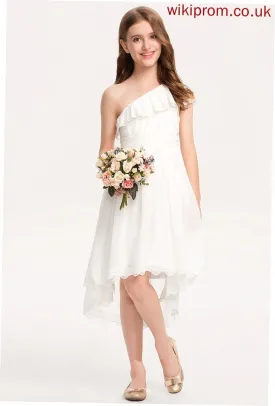 Chiffon One-Shoulder Junior Bridesmaid Dresses With Asymmetrical Rowan Bow(s) Lace A-Line