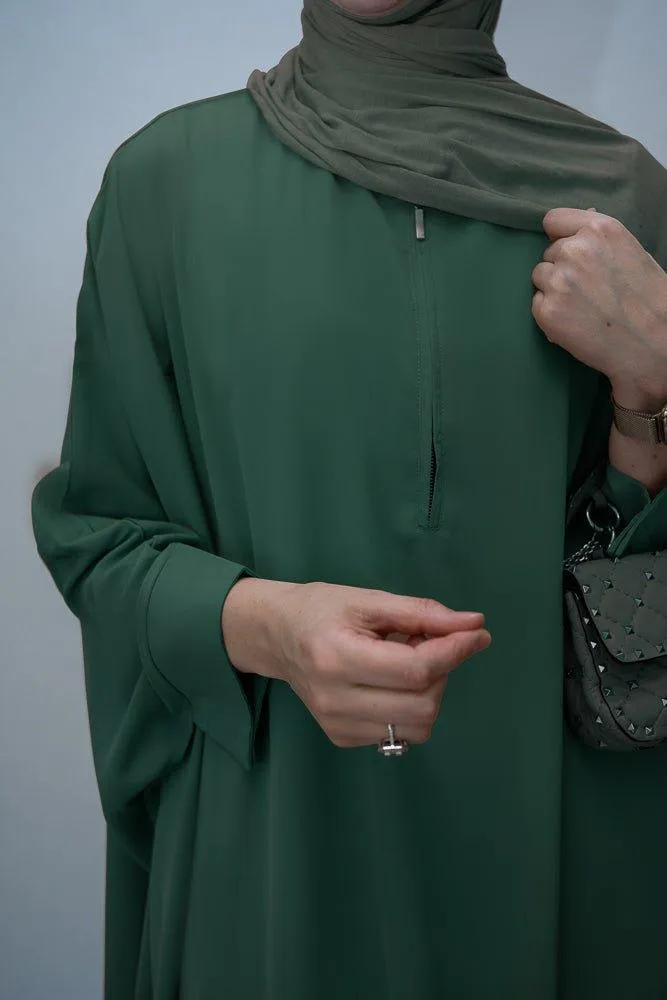 Dark Green Batwing sleeve abaya for Hajj Umrah Prayer Dress For Women