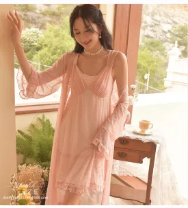 deanwangkt Summer Pink France Vintage Fairy Dress Women Lace Sexy Sweet Elegant Strap Dress Female Flower Chiffon Korean Long Dresses