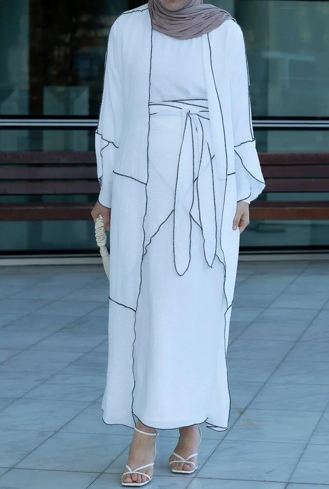 Deluna three piece maxi lightweight abaya in rustic brown